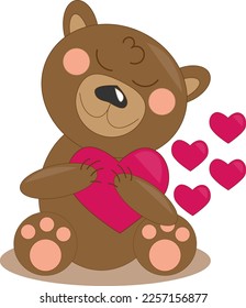 ilustración vectorial sentada en el oso de teddy de amor con corazones