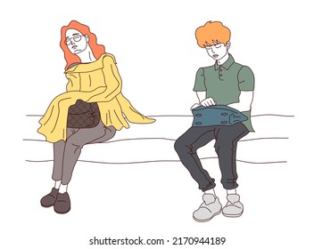 [Vector] Illustration of a sitting man and woman dozing off for a while