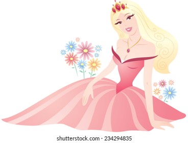 Vector illustration of a sitting princess smiling