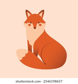Vector illustration of sitting red fox. Naive cartoon clip art with cute forest animal. For autumn card, banner, flyer design. Flat Design. Kawaii print in minimal style. 