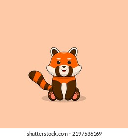 Vector illustration of a sitting red panda cartoon 
