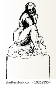 A vector illustration of a sitting sculpture.
