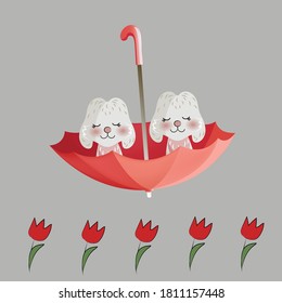 Ilustración vectorial. están sentados en un paraguas.