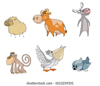 Vector illustration of six animals cartoon characters