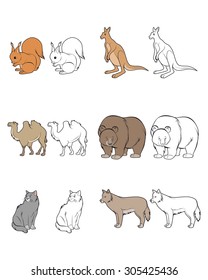Vector illustration of a six animals set