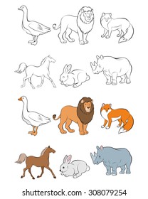 Vector illustration of six animals set