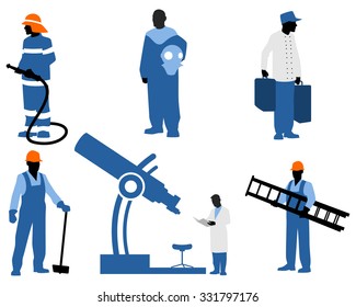 Vektorgrafik einer sechs blauen Silhouetten