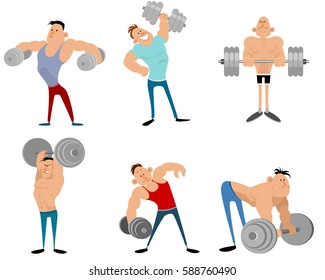 Vector illustration of six bodybuilders set