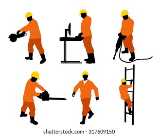 Vektorgrafik eines sechs Bauherren Silhouetten 