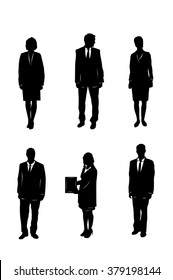 Vector illustration of a six business people silhouettes
