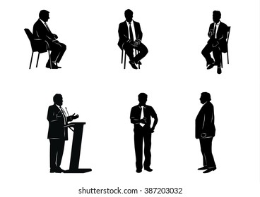 Vector illustration of a six business people silhouettes