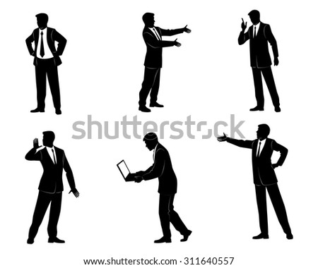 Vector illustration of a six businessman silhouettes
