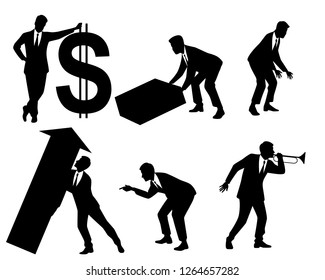 Vector illustration of six businessmen in action