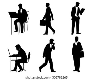 Vector illustration of a six businessmen silhouettes