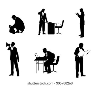 Vector illustration of a six businessmen silhouettes