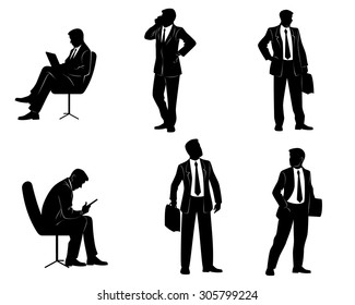 Vector illustration of a six businessmen silhouettes
