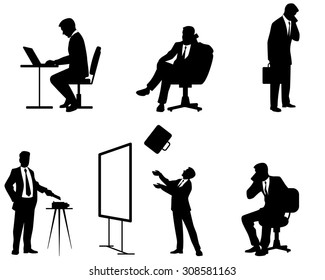 Vector illustration of six businessmen silhouettes