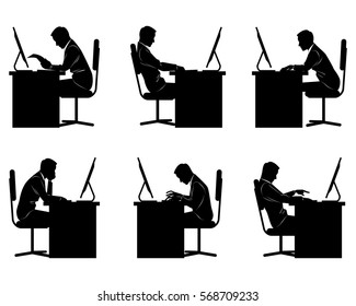 Vector illustration of a six businessmen silhouettes