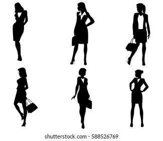 Vector illustration of six businesswoman silhouettes
