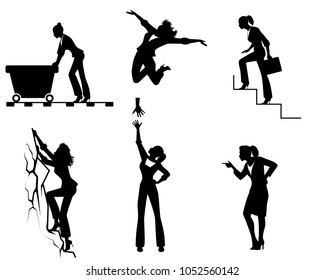 Vector illustration of six businesswomen in action