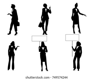 Vector illustration of six businesswomen in action