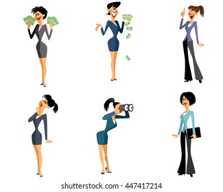 Vector illustration of a six businesswomen set