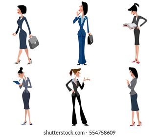 Vector illustration of a six businesswomen set