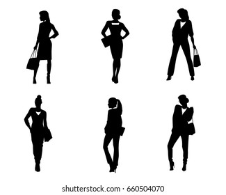 Vector illustration of a six businesswomen silhouette