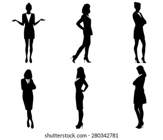 Vector illustration of a six businesswomen silhouettes