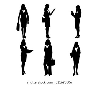 Vector illustration of a six businesswomen silhouettes