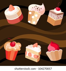 Vector illustration  of a six cakes set