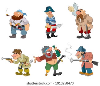 Vector illustration of six cartoon pirates and robbers