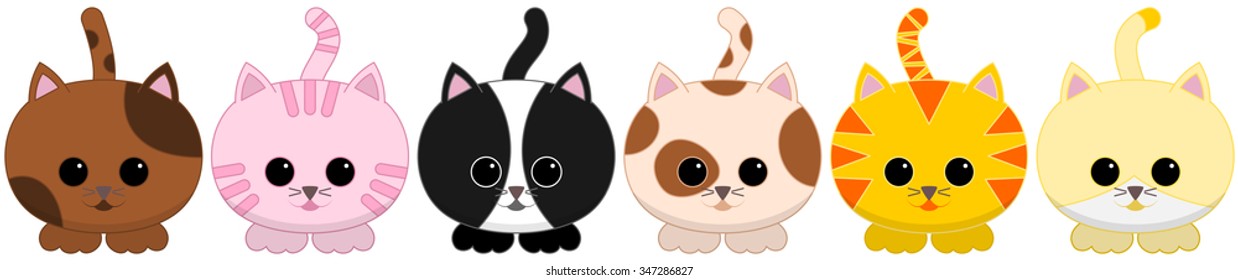 Vector illustration of six cats on transparent background. Suitable for tiled design