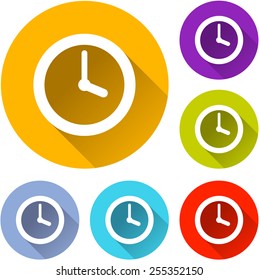 vector illustration of six colorful clock icons