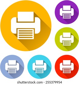 vector illustration of six colorful printer icons