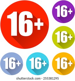 vector illustration of six colorful under sixteen icons