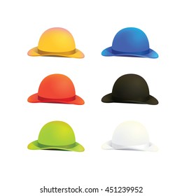 Vector Illustration of Six Colors Bowler or Derby Hat
