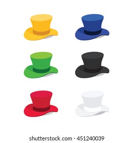 Vector Illustration of Six Colors Top Hat, Flat Style
