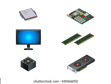 Vector illustration of a six computer parts