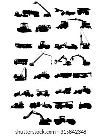 Vector illustration of a six construction machinery silhouettes