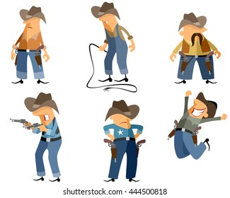 Vector illustration of a six cowboys set
