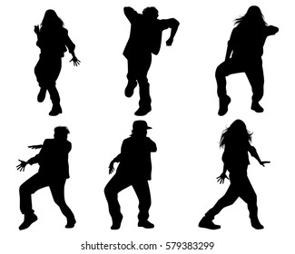 Vector illustration of a six dancing teenagers