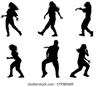 Vector illustration of a six dancing teenagers