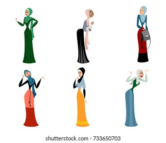 Vector illustration of six different arab women