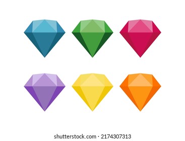 Vector Illustration of Six Different Colors of Diamonds Isolated On White Background