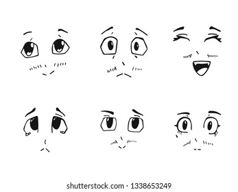 The vector illustration, six different emotions on a white background
