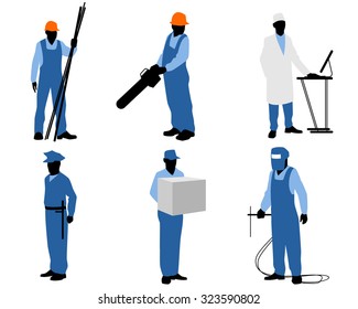 Vector illustration of a six different workers