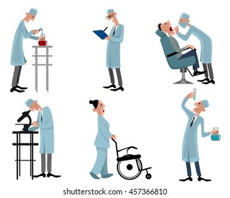 Vector illustration of a six doctors at work