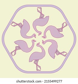 Vector illustration of six emus located symmetrically