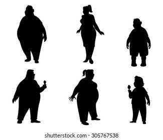 Vector Illustration Of A Six Fat People Silhouettes